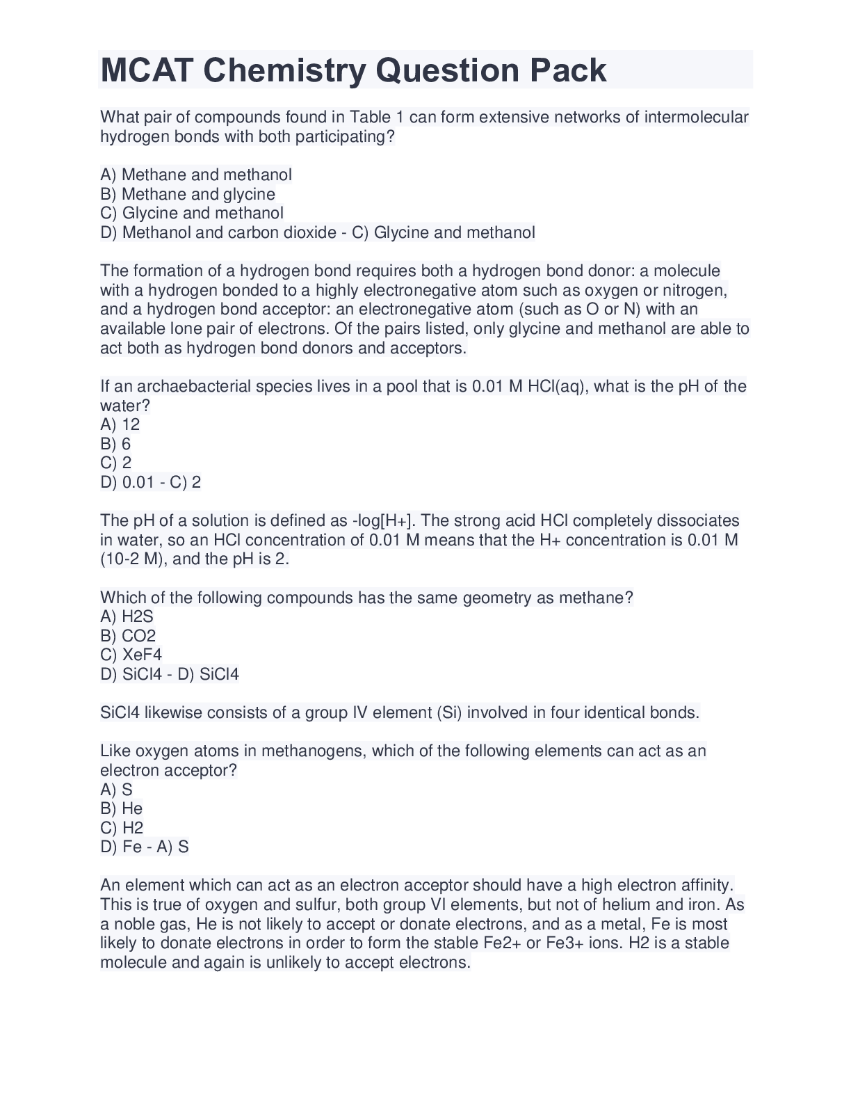 Preview image of MCAT Chemistry Question Pack document